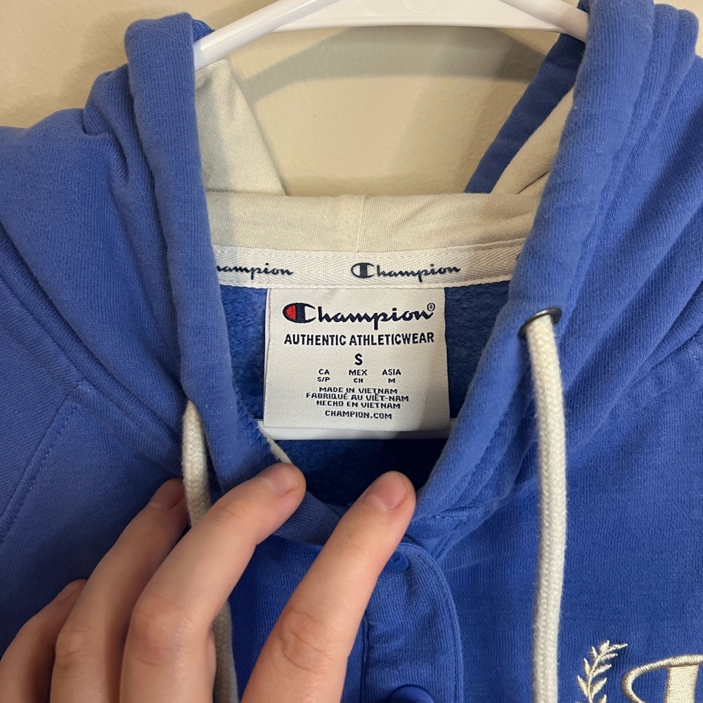 Champion Blue Snap Campus Fleece Laurel Script Hoodie Sweatshirt - Picture 7 of 7